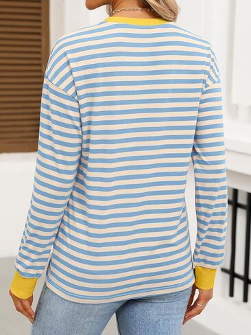 ANRABESS Long Sleeve Shirts for Women Striped Crewneck Loose Fit Tunic Tops 2024 Fall Color Block T-Shirt in Kuwait