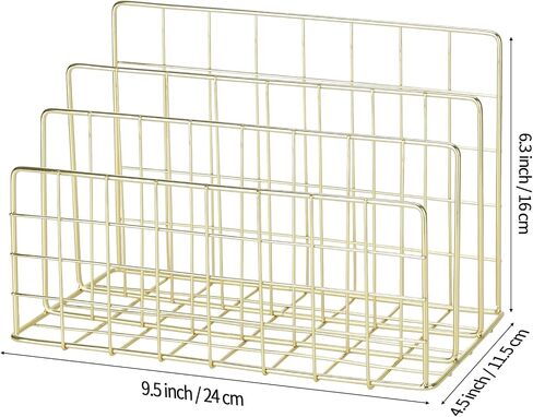 3 Slot Metal Desk Mail Organizer, Mesh Small Large File Magazine Book Record Holders Letter Organizer, Bill/Document/Filing/Folders/Paper Organizer for Desktop (Gold-Large) in Saudi Arabia