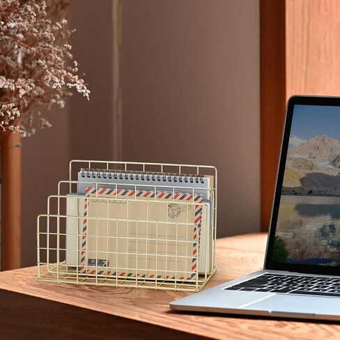 3 Slot Metal Desk Mail Organizer, Mesh Small Large File Magazine Book Record Holders Letter Organizer, Bill/Document/Filing/Folders/Paper Organizer for Desktop (Gold-Large) in Saudi Arabia
