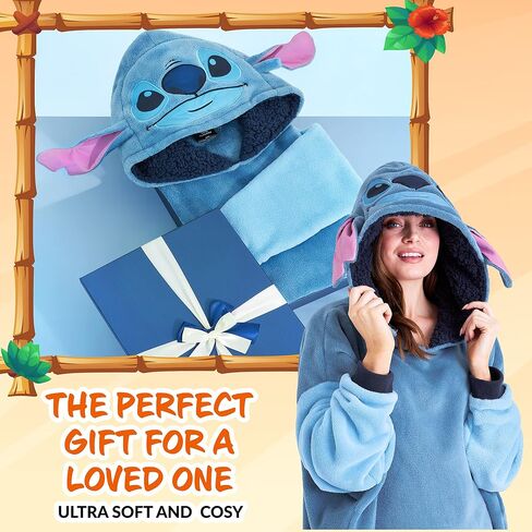 Disney Fleece Hoodie for Adults and Teenagers Oversized Hooded Poncho One Size - Stitch Gifts in Saudi Arabia