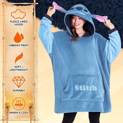 Disney Fleece Hoodie for Adults and Teenagers Oversized Hooded Poncho One Size - Stitch Gifts in Saudi Arabia
