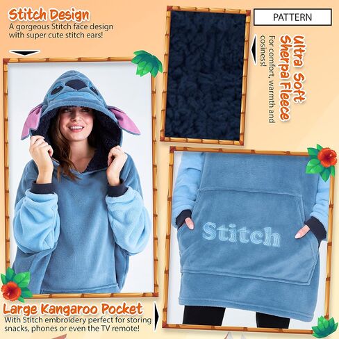 Disney Fleece Hoodie for Adults and Teenagers Oversized Hooded Poncho One Size - Stitch Gifts in Saudi Arabia