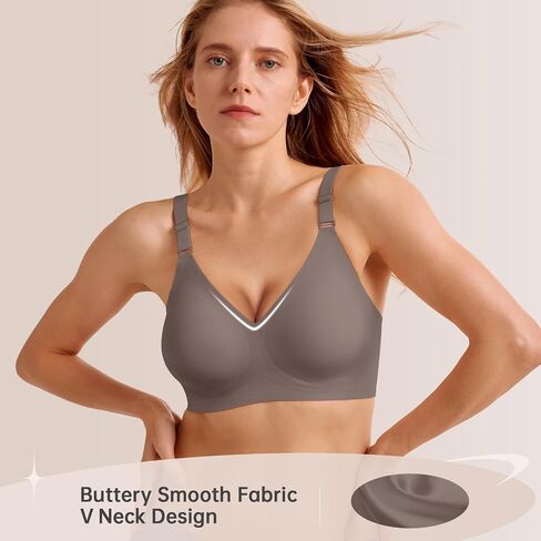 Push Up Seamless Bras for Women No Underwire Support and Lift V Neck Wireless Full Coverage Bralettes Everyday Bras in Saudi Arabia