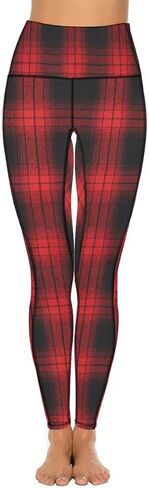 QIVICIMA Womens High Waist Workout Leggings Halloween Christmas Gym Plaid Printed Tummy Control Yoga Pants with Pockets in Kuwait