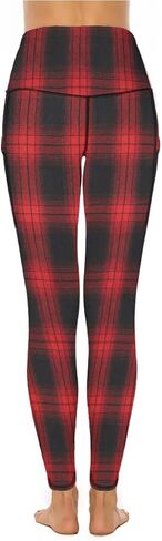 QIVICIMA Womens High Waist Workout Leggings Halloween Christmas Gym Plaid Printed Tummy Control Yoga Pants with Pockets in Kuwait