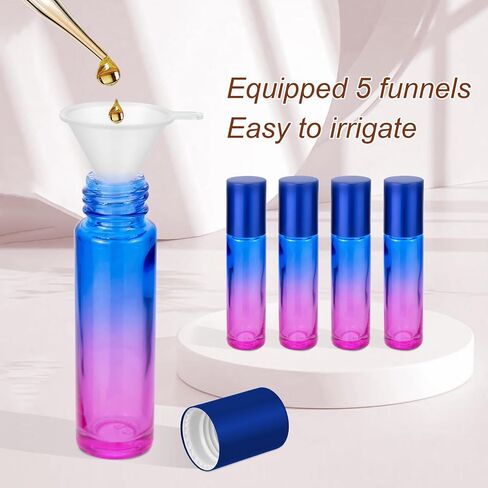 jiuwu 10pcs Roller Bottles 10ml Essential Oil Glass Blue Gradient Blue Screw Cap Bottle with Stainless Steel Roller Ball for Perfume Liquid Cosmetic Travel Vials 1 Opener + 5 Funnels + 5 Droppers in Saudi Arabia