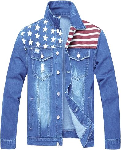 LZLER Denim Jacket Men American Flag Trucker Jackets Classic Slim Fit Jean Jacket for Men in Kuwait