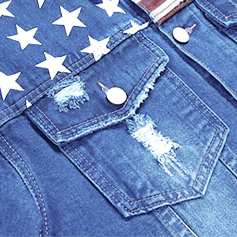 LZLER Denim Jacket Men American Flag Trucker Jackets Classic Slim Fit Jean Jacket for Men in Kuwait