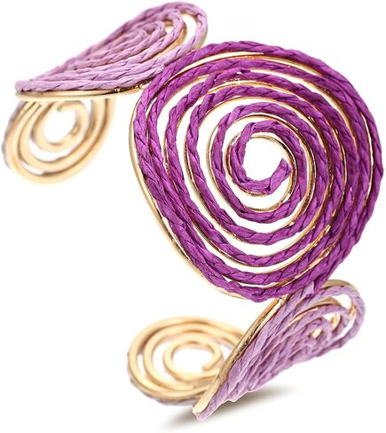 Raffia Spiral Cuff Bracelet for Women, Colorful Swirl Bangle Chunky Bangle Handmade Rattan Statement Bracelet in Saudi Arabia
