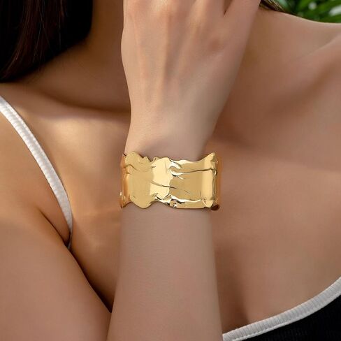 Chunky Gold Cuff Bracelets Wide Cuff Bangle Bracelet Flower Butterfly Leaf Peace Sign Star Open Chunky Cuff Bracelet Wrist Cuff Wrap Bracelet for Women Girls in Saudi Arabia