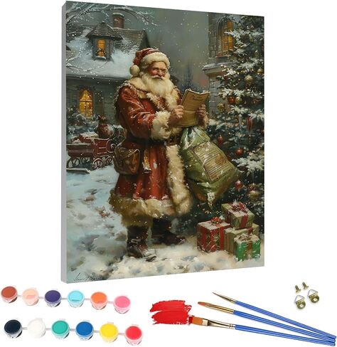 Biishow Paint by Numbers Kit for Adults Christmas Complete Set - Santa Claus Watercolor Paint Set with 40x50cm Canvas and Acrylic, DIY Art Project for Beginners and Experts - Ideal for Home Wall Decor in Saudi Arabia