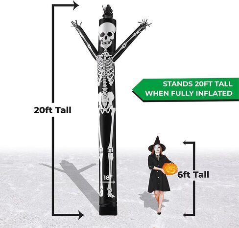 LookOurWay Air Dancers Inflatable Tube Man Attachment - 20 Feet Tall Wacky Waving Inflatable Dancing Tube Guy (Blower Not Included) - Halloween Theme - Skeleton in Saudi Arabia