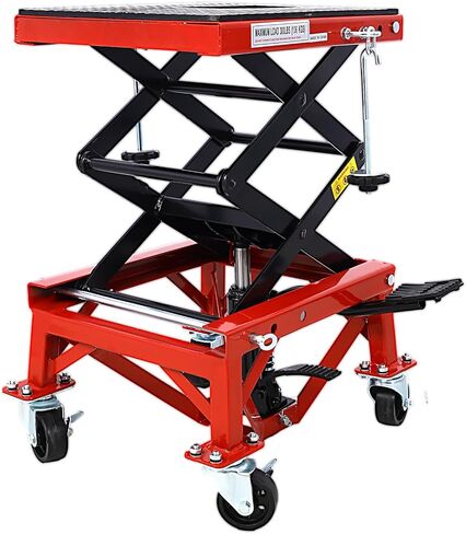 300 lbs Hydraulic Motorcycle Lift, Dirt Bike Stands, Hydraulic Motorcycle Scissor Jack with 4 Wheels, Motorcycle Lift Table red in Saudi Arabia