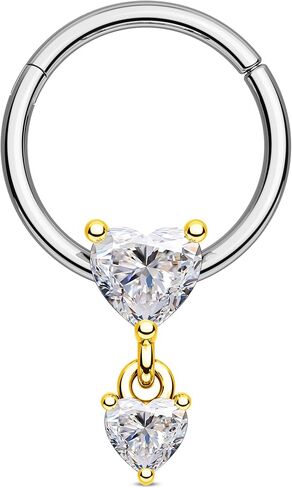 Jewseen 16G Septum Jewelry Heart Dangle Septum Rings Women 316L Stainless Steel Clear CZ Daith Earrings Helix Earrings Cartilage Tragus Earring Piercing Jewelry for Men in Kuwait