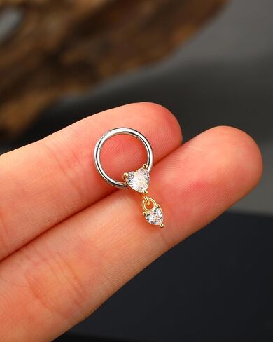 Jewseen 16G Septum Jewelry Heart Dangle Septum Rings Women 316L Stainless Steel Clear CZ Daith Earrings Helix Earrings Cartilage Tragus Earring Piercing Jewelry for Men in Kuwait