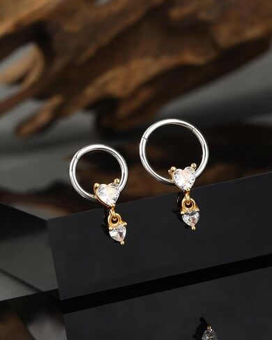 Jewseen 16G Septum Jewelry Heart Dangle Septum Rings Women 316L Stainless Steel Clear CZ Daith Earrings Helix Earrings Cartilage Tragus Earring Piercing Jewelry for Men in Kuwait