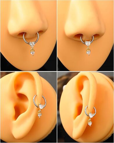 Jewseen 16G Septum Jewelry Heart Dangle Septum Rings Women 316L Stainless Steel Clear CZ Daith Earrings Helix Earrings Cartilage Tragus Earring Piercing Jewelry for Men in Kuwait
