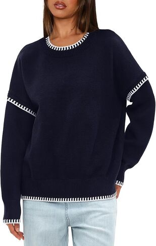 Darong Women's Casual Long Sleeve Crew Neck Pullover Sweater 2024 Fall Knit Loose Contrast Color Sweater Tops in Saudi Arabia