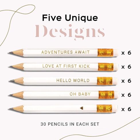 Markt Mini Pencils For Baby Shower Games For Girl Or Boy, Heart Pencils, Small Pencil Set (White) in Saudi Arabia