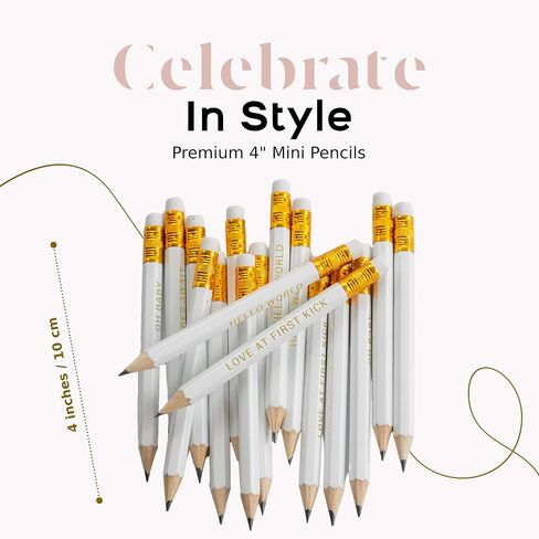 Markt Mini Pencils For Baby Shower Games For Girl Or Boy, Heart Pencils, Small Pencil Set (White) in Saudi Arabia
