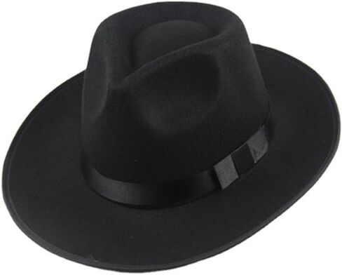 قبعة فيدورا كلاسيكية للرجال من اللباد على شكل دمعة فيدورا قبعة مانهاتن تريلبي فيدورا باللون الأسود in Kuwait