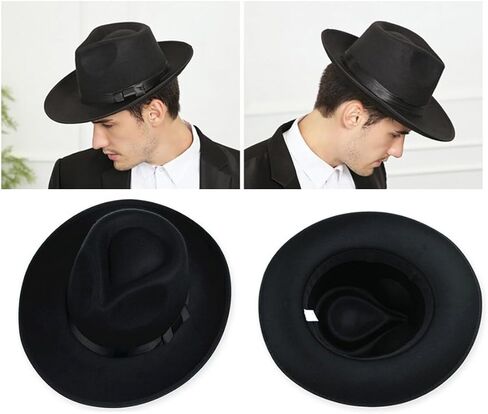 قبعة فيدورا كلاسيكية للرجال من اللباد على شكل دمعة فيدورا قبعة مانهاتن تريلبي فيدورا باللون الأسود in Kuwait