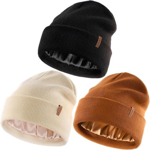 FURTALK Womens Winter Warm Satin Lined Beanie Hats Silk Lining Unisex Knit Slouchy Caps in Saudi Arabia
