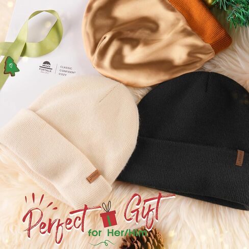 FURTALK Womens Winter Warm Satin Lined Beanie Hats Silk Lining Unisex Knit Slouchy Caps in Saudi Arabia