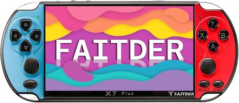 FAITDER X7Plus 5.1-inch Linux System Portable Retro Handheld Video Game Console, Built-in 10500+ Free Games PS1/GBC/GBA/FC/MD/Arcade, Dual Stick Game Console，Kids Gift（Blue） in Saudi Arabia