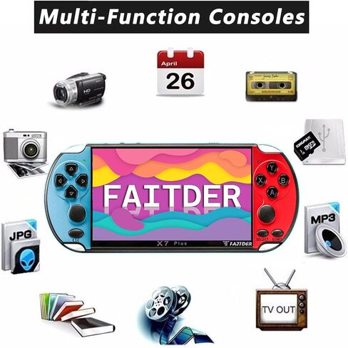 FAITDER X7Plus 5.1-inch Linux System Portable Retro Handheld Video Game Console, Built-in 10500+ Free Games PS1/GBC/GBA/FC/MD/Arcade, Dual Stick Game Console，Kids Gift（Blue） in Saudi Arabia