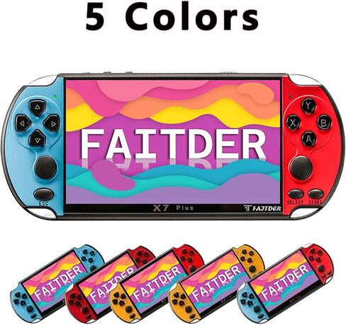 FAITDER X7Plus 5.1-inch Linux System Portable Retro Handheld Video Game Console, Built-in 10500+ Free Games PS1/GBC/GBA/FC/MD/Arcade, Dual Stick Game Console，Kids Gift（Blue） in Saudi Arabia