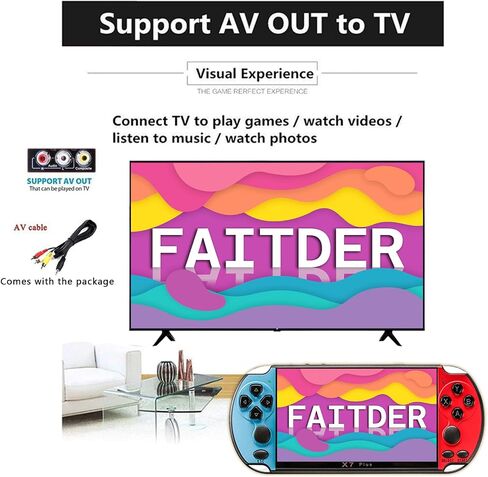 FAITDER X7Plus 5.1-inch Linux System Portable Retro Handheld Video Game Console, Built-in 10500+ Free Games PS1/GBC/GBA/FC/MD/Arcade, Dual Stick Game Console，Kids Gift（Blue） in Saudi Arabia