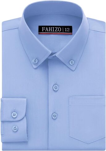 FAHIZO Boys' Long Sleeve Regular Fit Button-Down Collared Stretch Dress Shirt with Chest Pocket in Saudi Arabia