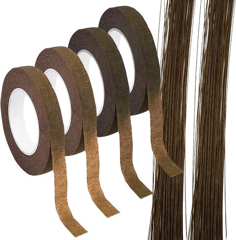 مجموعة ترتيب الأزهار 6 قطع، 4 لفات من SourceTon، أشرطة زهور بنية عريضة مقاس 1/2 بوصة وسلك زهور بني مقاس 18 مقاس 14 بوصة، 50/عبوة لتغليف جذع الباقة وحرف الأزهار in Kuwait