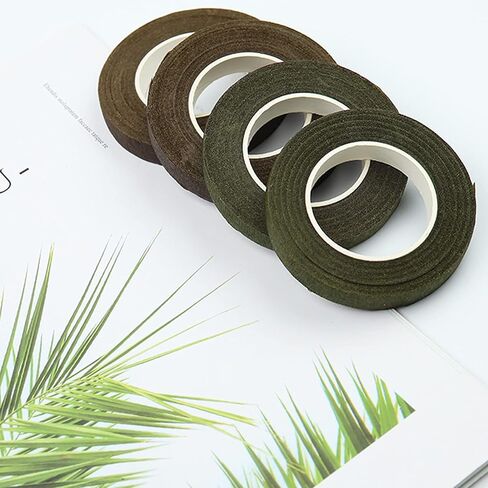 مجموعة ترتيب الأزهار 6 قطع، 4 لفات من SourceTon، أشرطة زهور بنية عريضة مقاس 1/2 بوصة وسلك زهور بني مقاس 18 مقاس 14 بوصة، 50/عبوة لتغليف جذع الباقة وحرف الأزهار in Kuwait