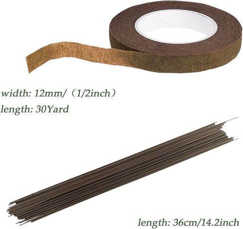 مجموعة ترتيب الأزهار 6 قطع، 4 لفات من SourceTon، أشرطة زهور بنية عريضة مقاس 1/2 بوصة وسلك زهور بني مقاس 18 مقاس 14 بوصة، 50/عبوة لتغليف جذع الباقة وحرف الأزهار in Kuwait