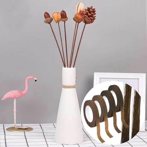 مجموعة ترتيب الأزهار 6 قطع، 4 لفات من SourceTon، أشرطة زهور بنية عريضة مقاس 1/2 بوصة وسلك زهور بني مقاس 18 مقاس 14 بوصة، 50/عبوة لتغليف جذع الباقة وحرف الأزهار in Kuwait