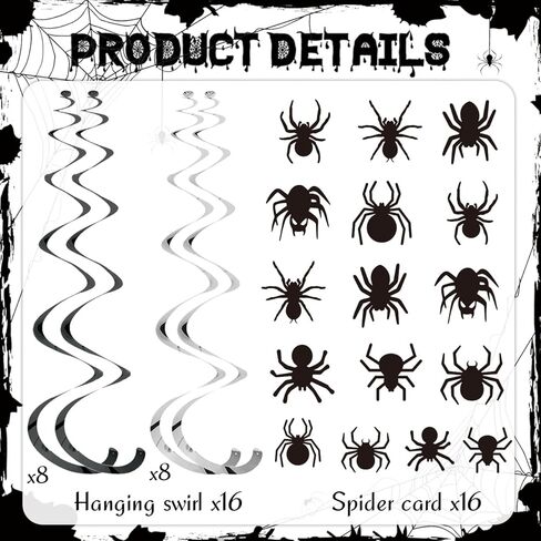 18 قطعة من ديكورات عنكبوت الهالوين، راية شبكة العنكبوت للهالوين مع دوامات تعليق الهالوين العنكبوتية، إكليل من شبكات العنكبوت السوداء لتزيين حفلات الهالوين في القصر المسكون in Kuwait