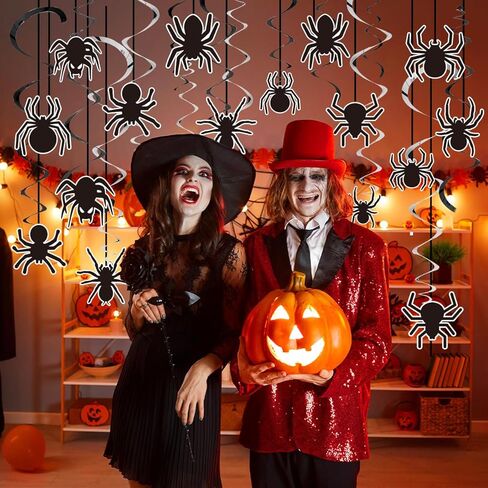 18 قطعة من ديكورات عنكبوت الهالوين، راية شبكة العنكبوت للهالوين مع دوامات تعليق الهالوين العنكبوتية، إكليل من شبكات العنكبوت السوداء لتزيين حفلات الهالوين في القصر المسكون in Kuwait