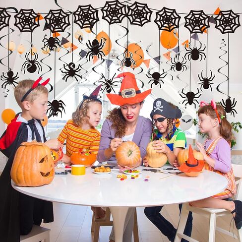 18 قطعة من ديكورات عنكبوت الهالوين، راية شبكة العنكبوت للهالوين مع دوامات تعليق الهالوين العنكبوتية، إكليل من شبكات العنكبوت السوداء لتزيين حفلات الهالوين في القصر المسكون in Kuwait
