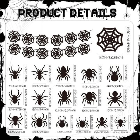 18 قطعة من ديكورات عنكبوت الهالوين، راية شبكة العنكبوت للهالوين مع دوامات تعليق الهالوين العنكبوتية، إكليل من شبكات العنكبوت السوداء لتزيين حفلات الهالوين في القصر المسكون in Kuwait