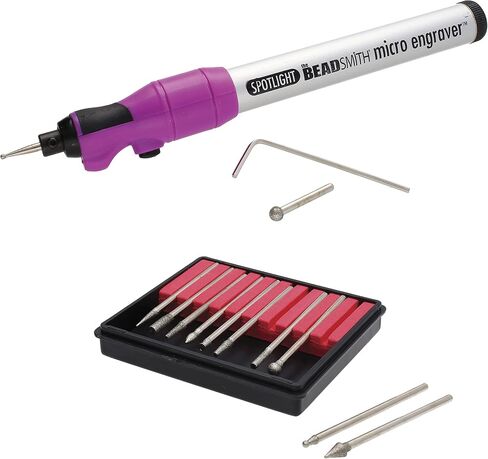 The Beadsmith Engraver Set – Battery Operated Micro Engraver with Spotlight & 2 Round Diamond-Tip Bits – 10-Piece Diamond Tip Bits – Ideal for Engraving on Metal, Glass, Wood, Ceramics & More in Saudi Arabia