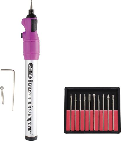 The Beadsmith Engraver Set – Battery Operated Micro Engraver with Spotlight & 2 Round Diamond-Tip Bits – 10-Piece Diamond Tip Bits – Ideal for Engraving on Metal, Glass, Wood, Ceramics & More in Saudi Arabia