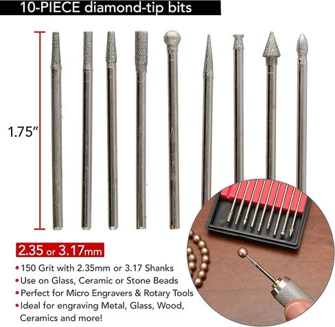 The Beadsmith Engraver Set – Battery Operated Micro Engraver with Spotlight & 2 Round Diamond-Tip Bits – 10-Piece Diamond Tip Bits – Ideal for Engraving on Metal, Glass, Wood, Ceramics & More in Saudi Arabia
