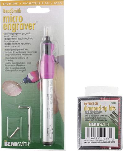 The Beadsmith Engraver Set – Battery Operated Micro Engraver with Spotlight & 2 Round Diamond-Tip Bits – 10-Piece Diamond Tip Bits – Ideal for Engraving on Metal, Glass, Wood, Ceramics & More in Saudi Arabia