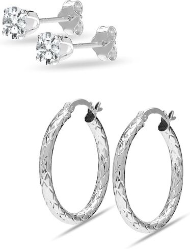 LeCalla 925 Sterling Silver SMALL Hoop Earrings Jewelry Set of 2 Pair Classic Click-Top Hoops Earring for Women Teen (15 MM, 25 MM) in Saudi Arabia