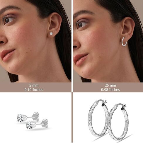 LeCalla 925 Sterling Silver SMALL Hoop Earrings Jewelry Set of 2 Pair Classic Click-Top Hoops Earring for Women Teen (15 MM, 25 MM) in Saudi Arabia