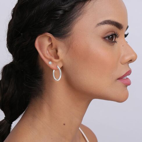 LeCalla 925 Sterling Silver SMALL Hoop Earrings Jewelry Set of 2 Pair Classic Click-Top Hoops Earring for Women Teen (15 MM, 25 MM) in Saudi Arabia
