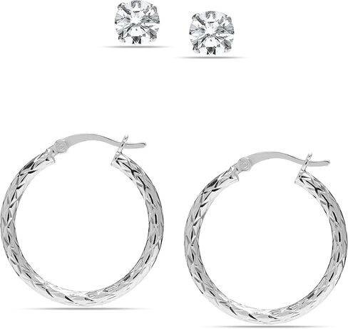 LeCalla 925 Sterling Silver SMALL Hoop Earrings Jewelry Set of 2 Pair Classic Click-Top Hoops Earring for Women Teen (15 MM, 25 MM) in Saudi Arabia