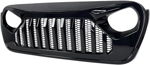 غطاء أمامي Vader Grill متوافق مع Wrangler 2018-2024 JL JLU وUnlimited Rubicon Sahara Sports، و2020-2024 Gladiator JT ABS (غير مناسب JK)، بدون TrailCam (أسود لامع) in Saudi Arabia